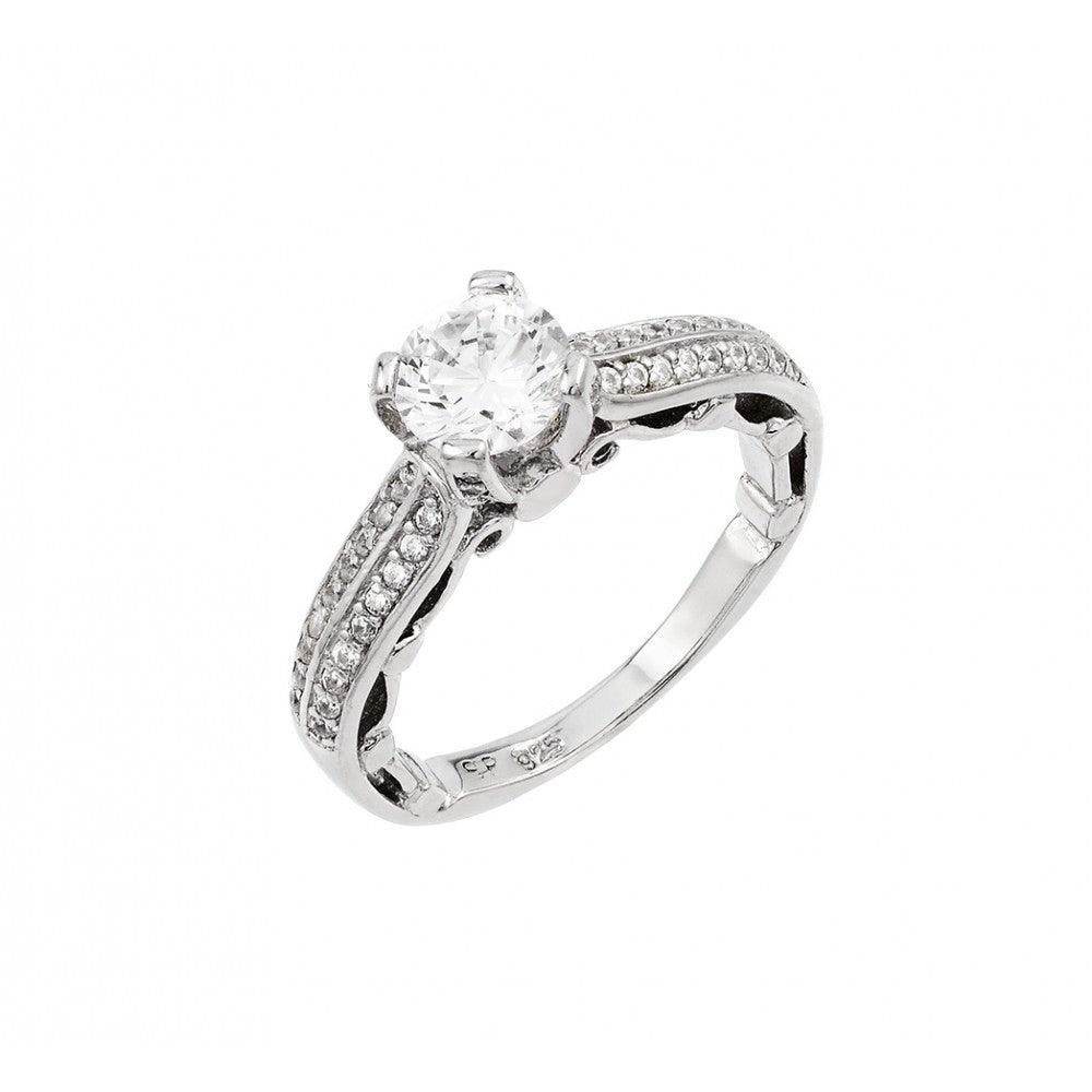 925 Silver Rhodium Plated Clear Pave Set CZ Solitaire Ring