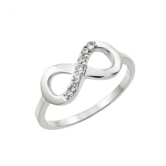 925 Silver Rhodium Plated Infinity Eight Round Clear CZ Ring