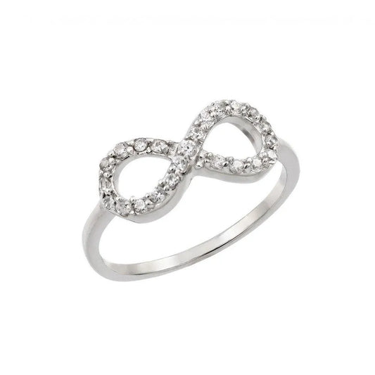 925 Sterling Silve Rhodium Plated Infinity Eight Round Clear CZ Ring