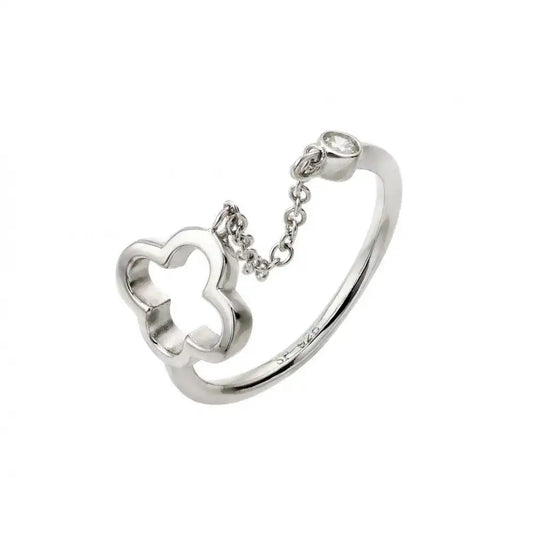 925 Sterling Silver Rhodium Plated Open Clover Wire Ring