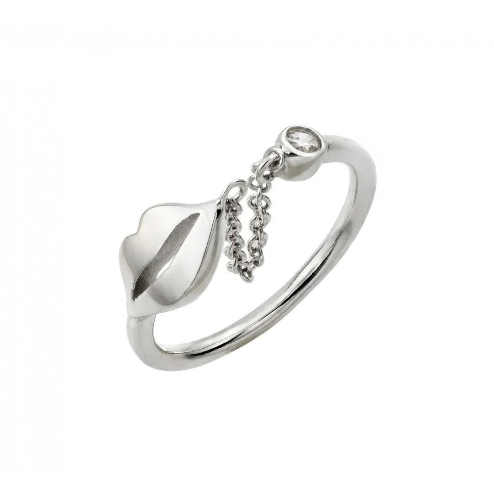 925 Silver Rhodium Plated Small Round CZ Open Lip Wire Ring