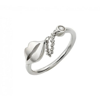 925 Silver Rhodium Plated Small Round CZ Open Lip Wire Ring