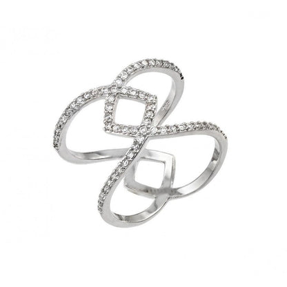 925 Silver Rhodium Plated Entwined Cross Clear CZ Ring