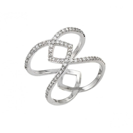 925 Silver Rhodium Plated Entwined Cross Clear CZ Ring