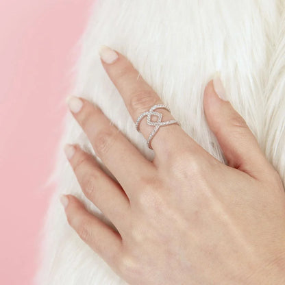 925 Silver Rhodium Plated Entwined Cross Clear CZ Ring