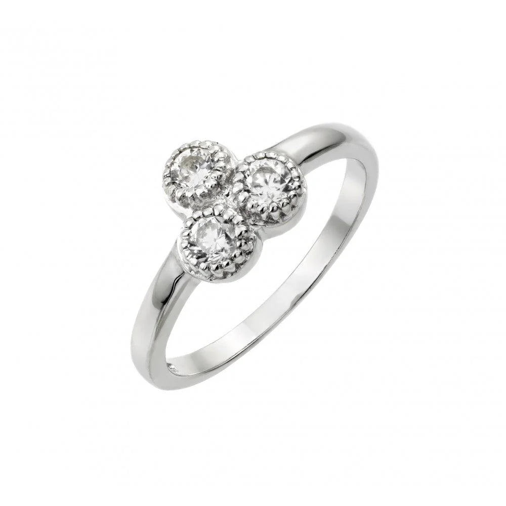 925 Silver Rhodium Plated Three Round Clear CZ Ring