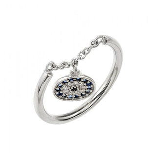 925 Silver Rhodium Plated Evil Eye Link Ring