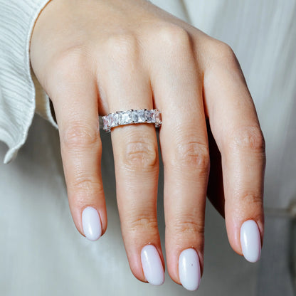 925 Sterling Silver Rhodium Plated Eternity Square Clear CZ Ring