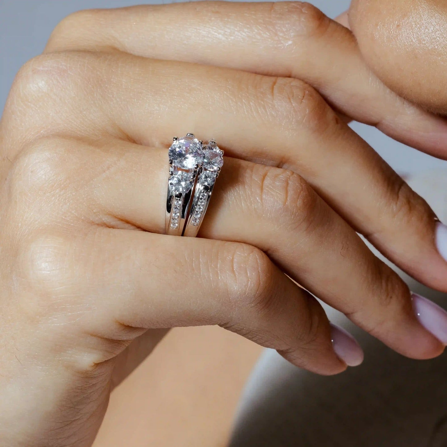 925 Sterling Silver Rhodium Plated Stackable CZ Rings
