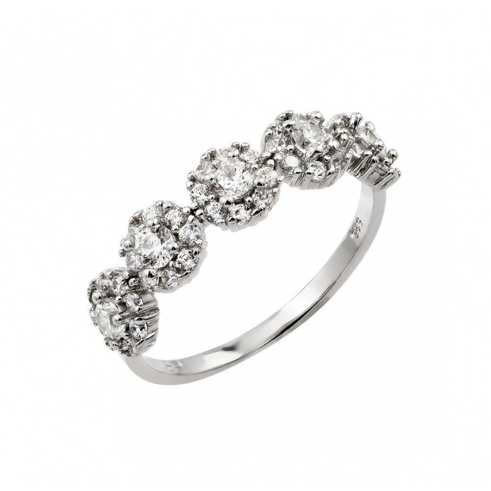 925 Sterling Silver Rhodium Plated 5 Cluster CZ Ring