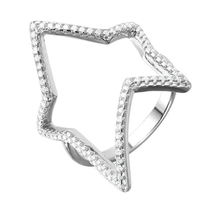 925 Sterling Silver Rhodium Plated Wide Open Star Ring