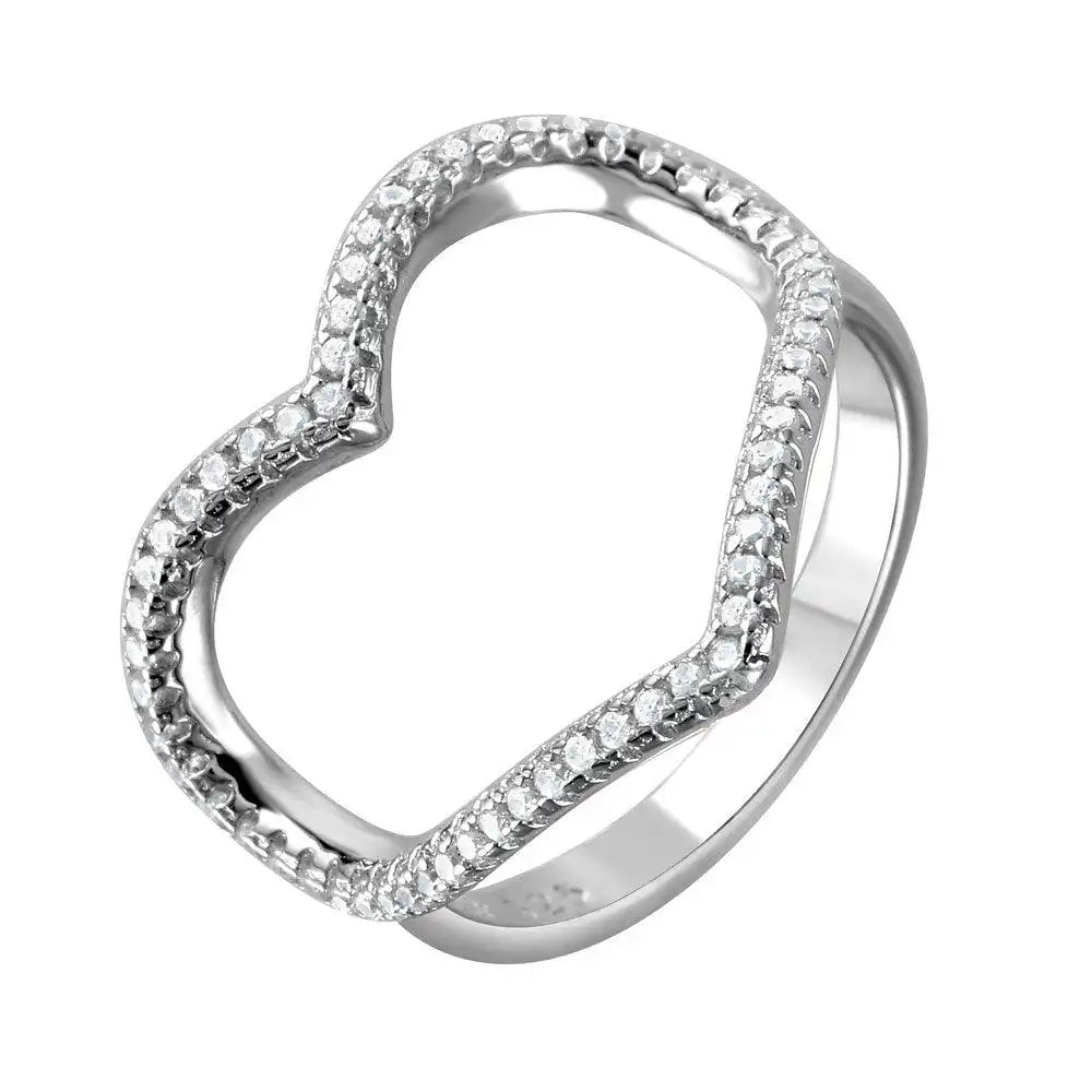 925 Sterling Silver Rhodium Plated Wide Open Heart Ring