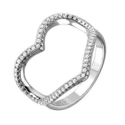 925 Sterling Silver Rhodium Plated Wide Open Heart Ring