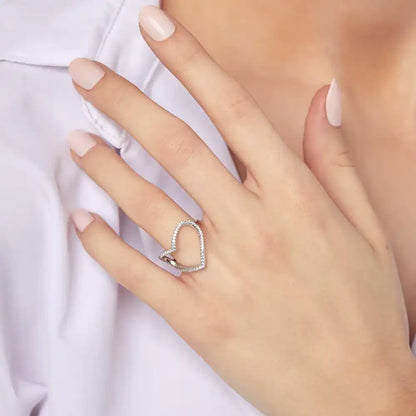 925 Sterling Silver Rhodium Plated Wide Open Heart Ring