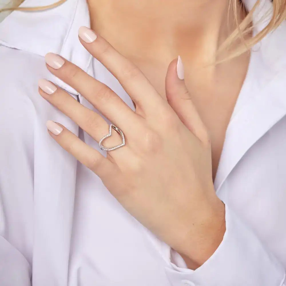 925 Sterling Silver Rhodium Plated Wide Open Heart Ring
