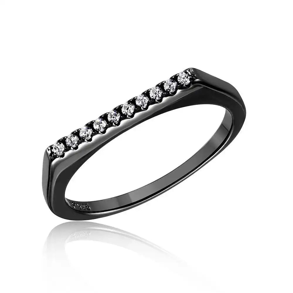 925 Sterling Silver Black Rhodium Plated Stackable Flat Top CZ Ring