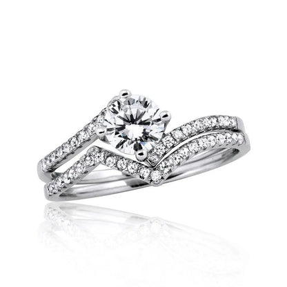 925 Sterling Silver Rhodium Plated 2 Zigzag Engagement CZ Ring with 6mm Center