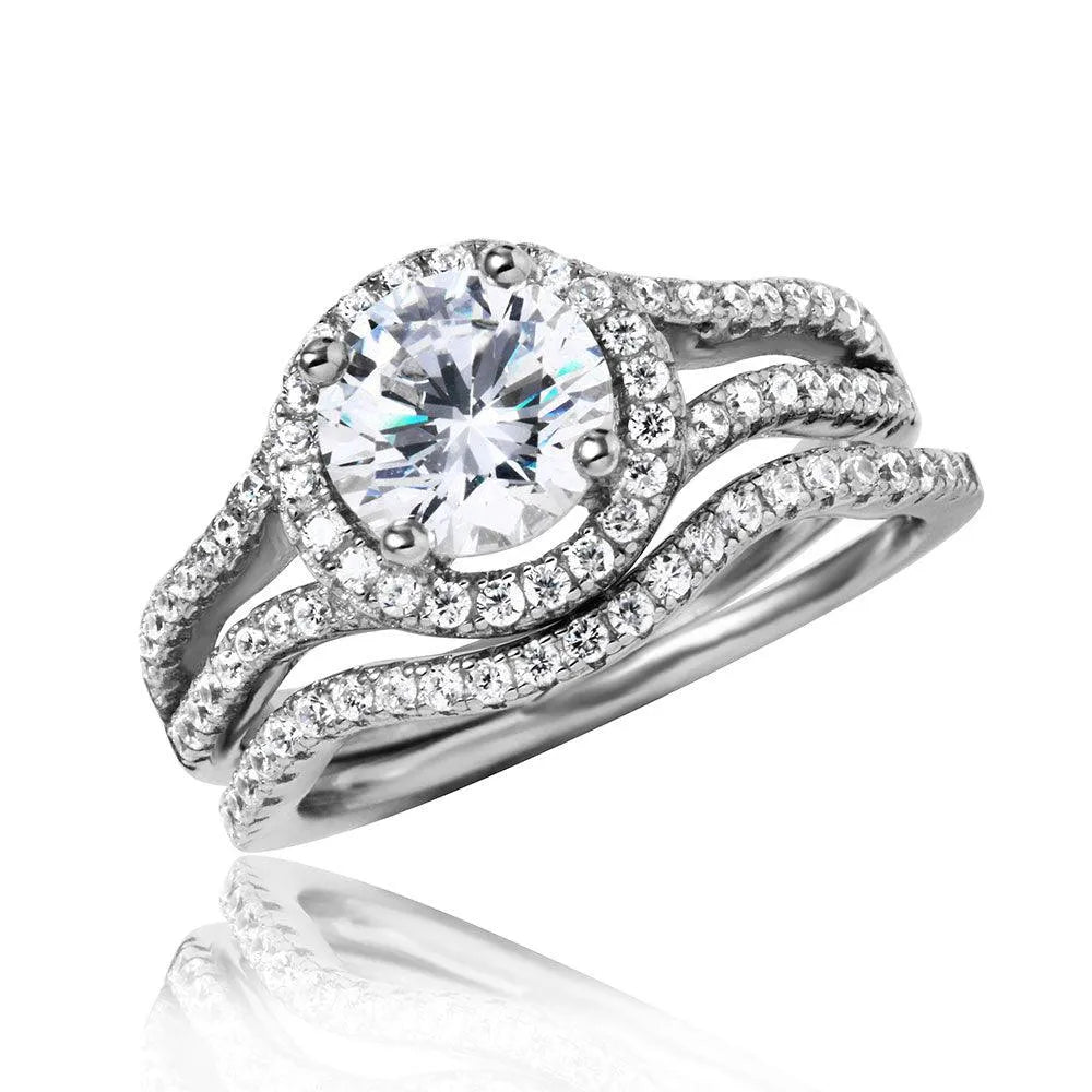 925 Sterling Silver Rhodium Plated Open Shank Halo Wedding Ring