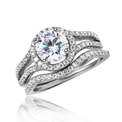925 Sterling Silver Rhodium Plated Open Shank Halo Wedding Ring