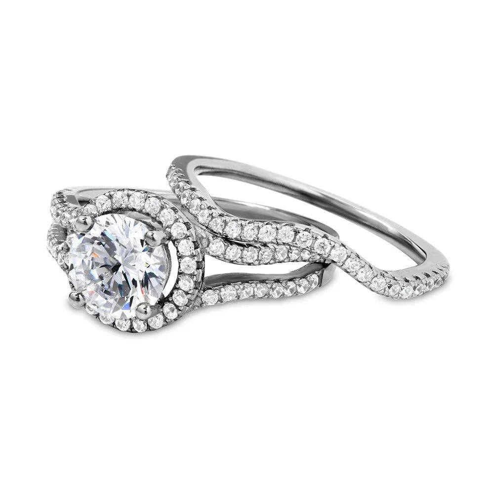 925 Sterling Silver Rhodium Plated Open Shank Halo Wedding Ring