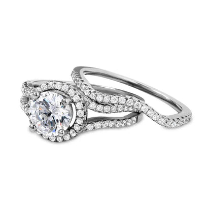 925 Sterling Silver Rhodium Plated Open Shank Halo Wedding Ring