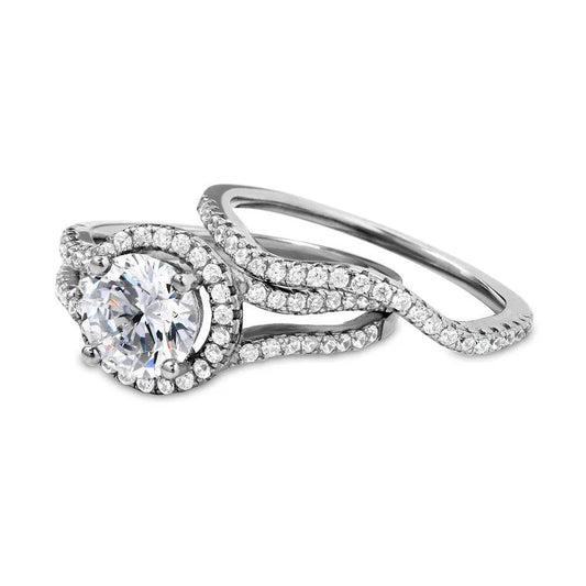 925 Sterling Silver Rhodium Plated Open Shank Halo Wedding Ring