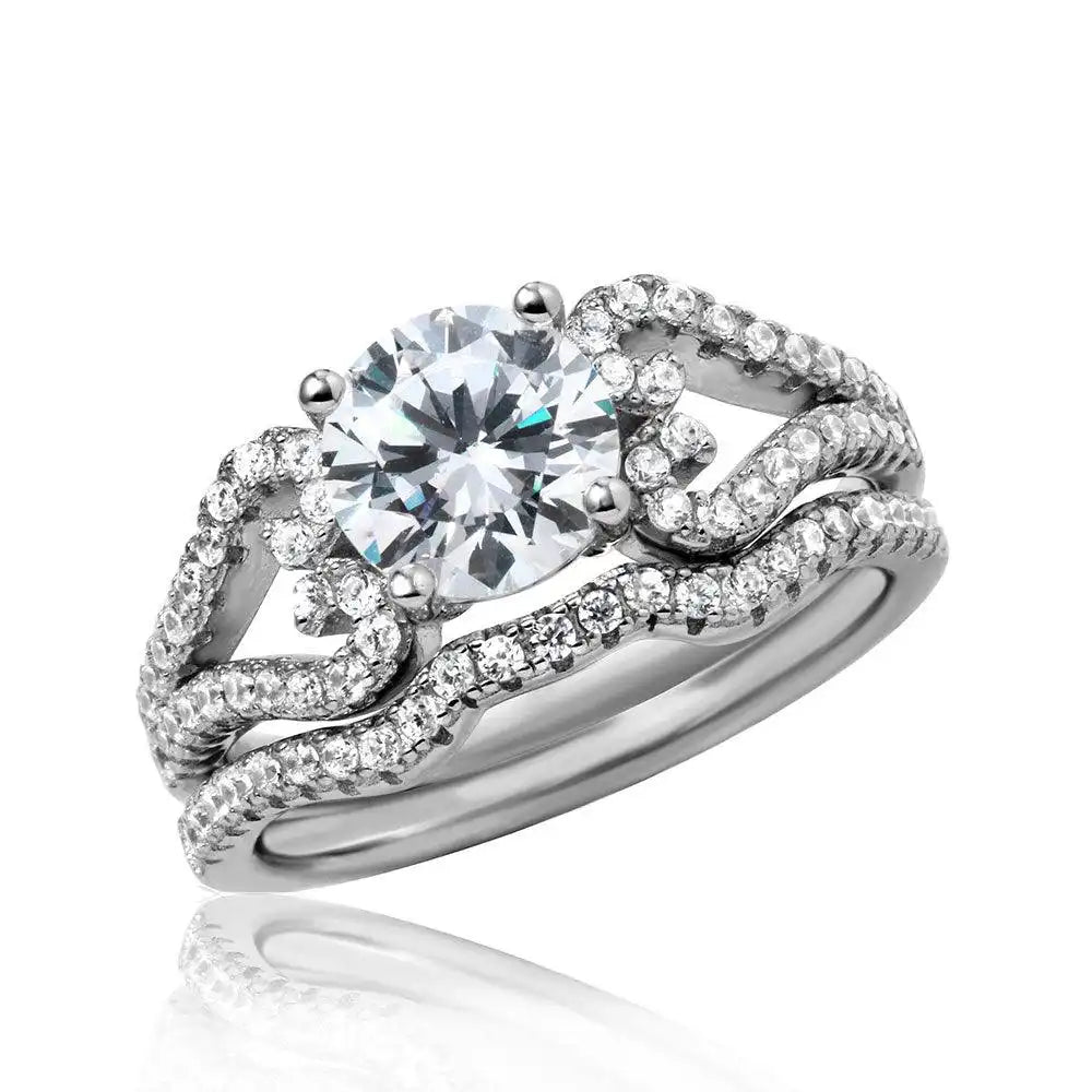 925 Sterling Silver Rhodium Plated Heart Engagement CZ Silver Ring with 7mm Center