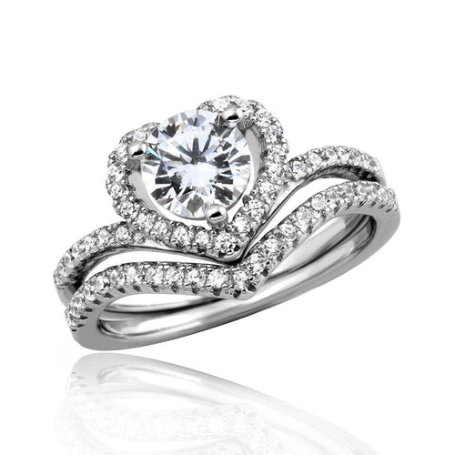 925 Rhodium Plated Silver CZ Heart Engagement Ring