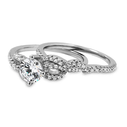 925 Sterling Silver Rhodium Plated Engagement Wave CZ Ring