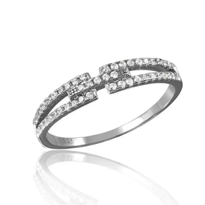 925 Sterling Silver Rhodium Plated Open Shank CZ Ring