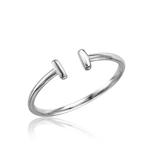 925 Sterling Silver Rhodium Plated Plain Open T Ring