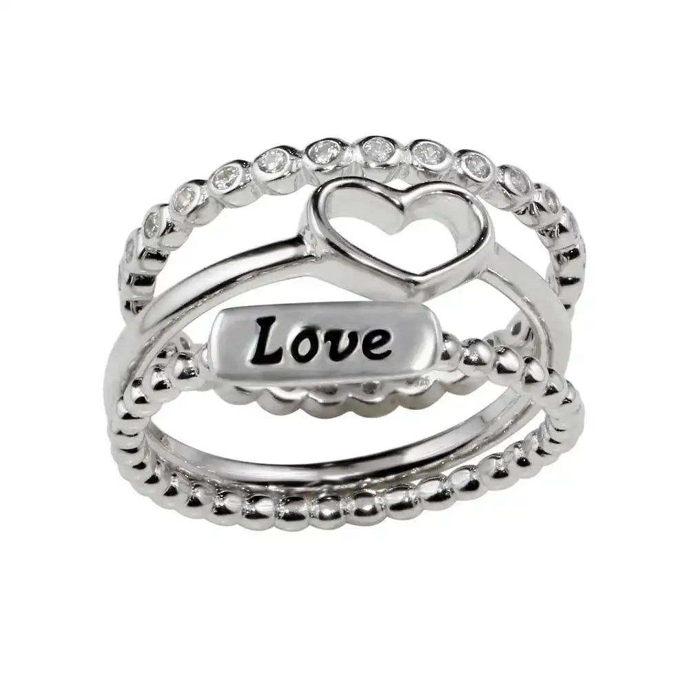 925 Sterling Silver Rhodium Plated Stackable Love Rings