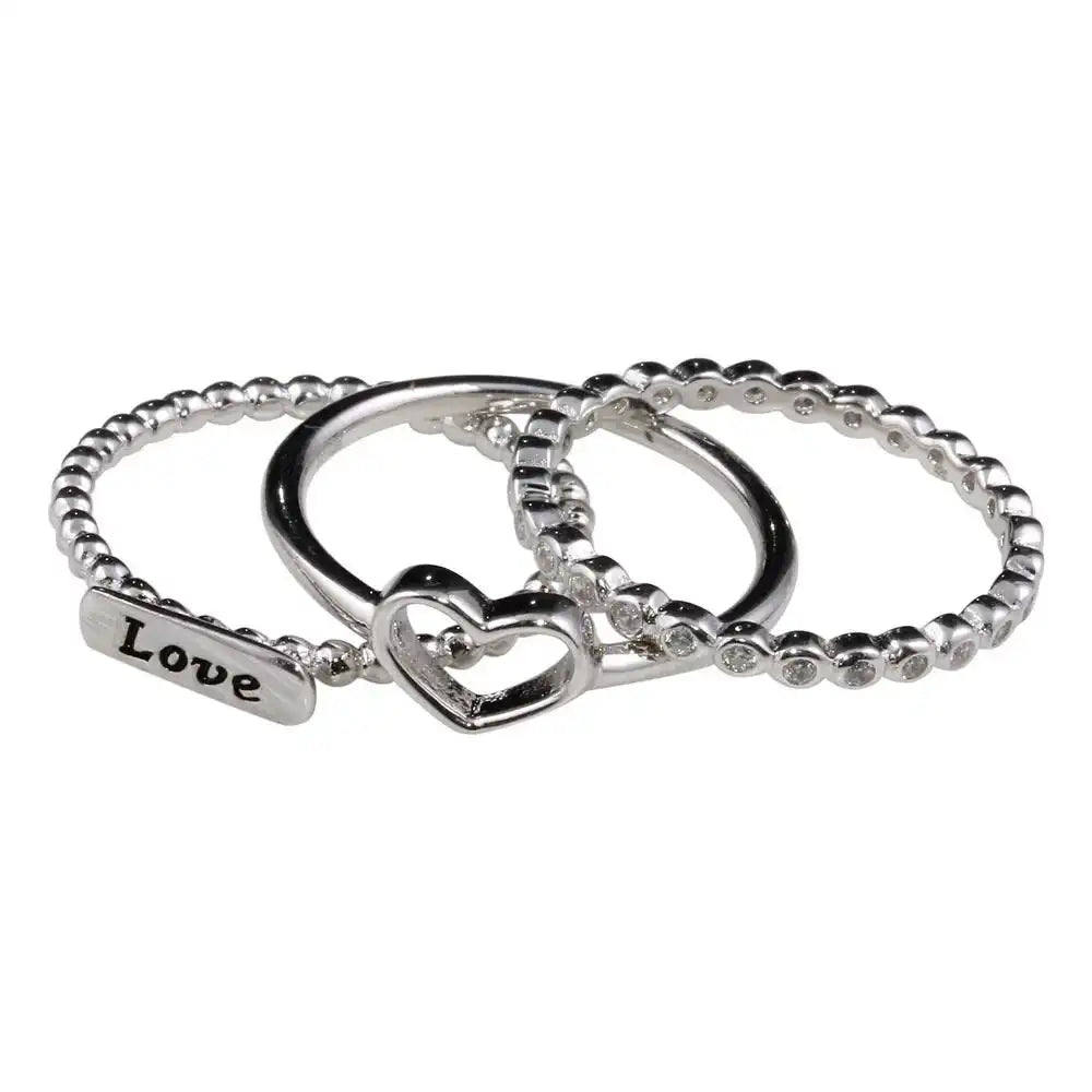 925 Sterling Silver Rhodium Plated Stackable Love Rings