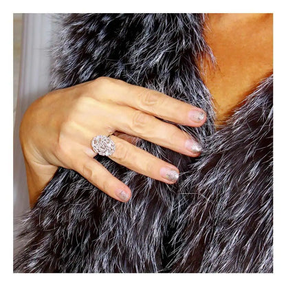 925 Sterling Silver Rhodium Plated Oval Shape Ring with Rectangle CZ