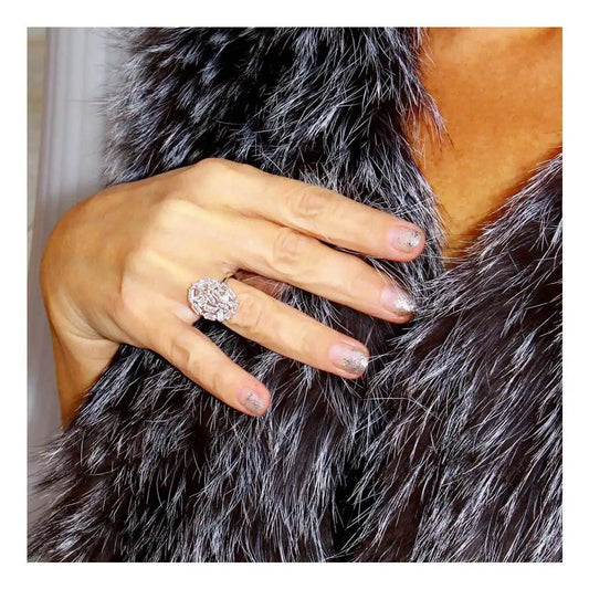 925 Sterling Silver Rhodium Plated Oval Shape Ring with Rectangle CZ