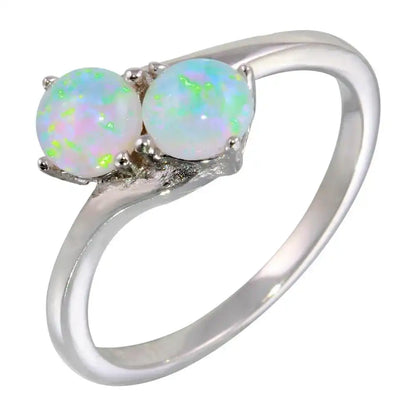 925 Sterling Silver Rhodium Plated Twin CZ Opal Ring