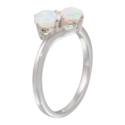 925 Sterling Silver Rhodium Plated Twin CZ Opal Ring