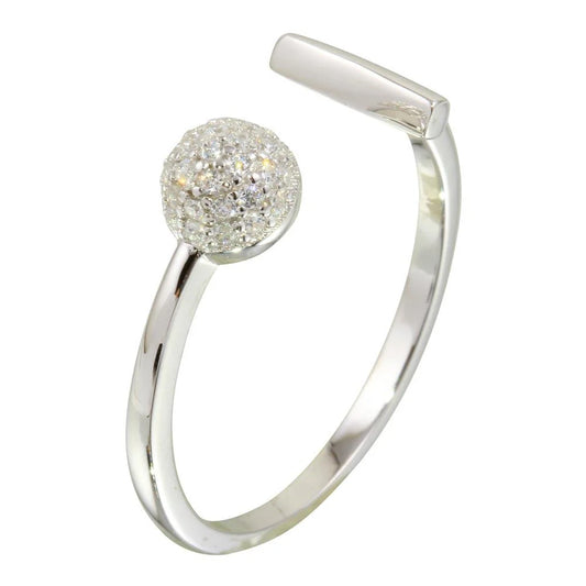925 Silver Rhodium Plated Open Bar and Half Circle Ring with CZ