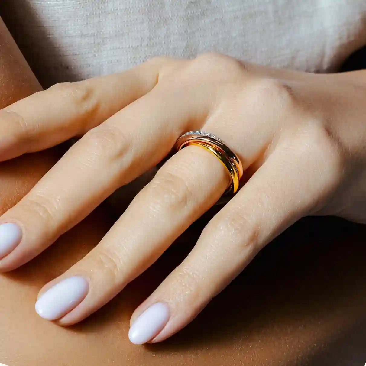 925 Sterling Silver Three-Tone Ring Set with CZ