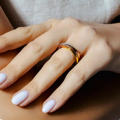 925 Sterling Silver Three-Tone Ring Set with CZ