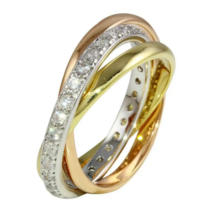 925 Sterling Silver Three-Tone Ring Set with CZ