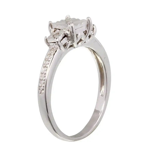 925 Sterling Silver Rhodium Plated Square Diamond Cut Past Present Future Ring