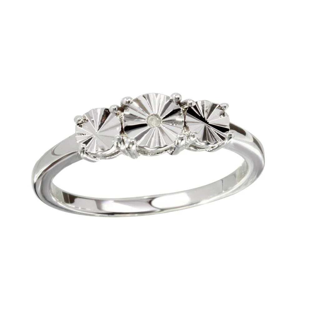 925 Sterling Silver Rhodium Plated Round Diamond Cut Past Present Future Ring