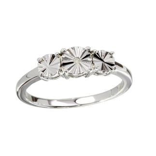 925 Sterling Silver Rhodium Plated Round Diamond Cut Past Present Future Ring