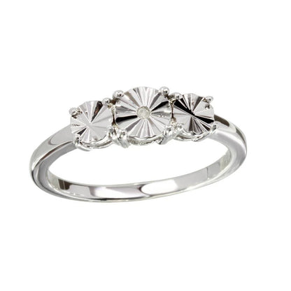 925 Sterling Silver Rhodium Plated Round Diamond Cut Past Present Future Ring