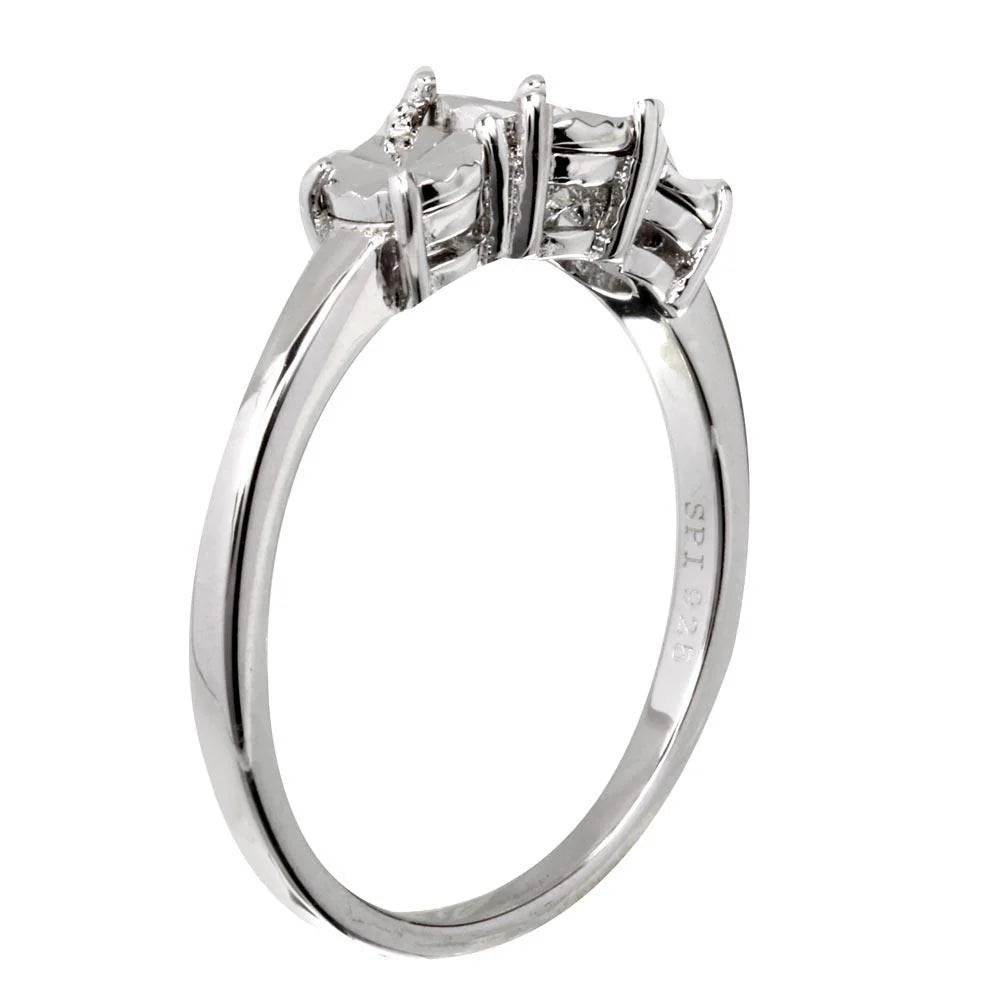 925 Sterling Silver Rhodium Plated Round Diamond Cut Past Present Future Ring