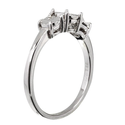 925 Sterling Silver Rhodium Plated Round Diamond Cut Past Present Future Ring