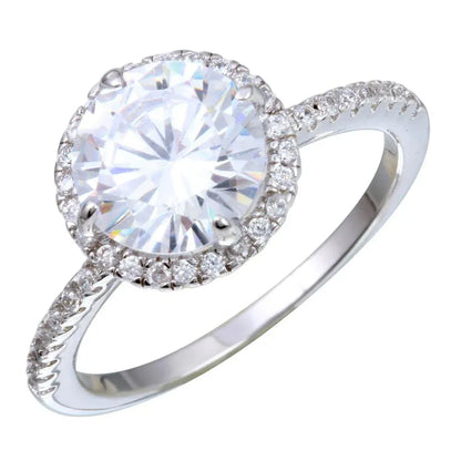 925 Sterling Silver Rhodium Plated Round CZ Stone Ring