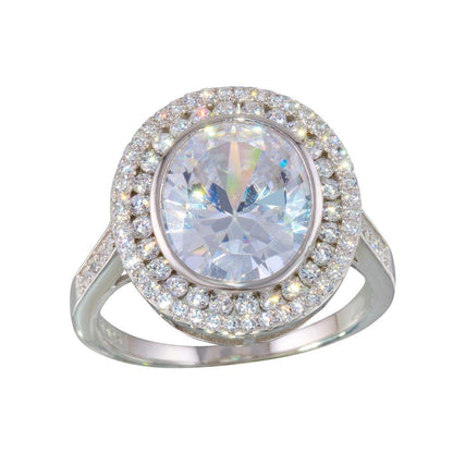 925 Sterling Silver Rhodium Plated Round CZ Ring