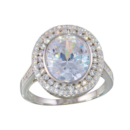 925 Sterling Silver Rhodium Plated Round CZ Ring